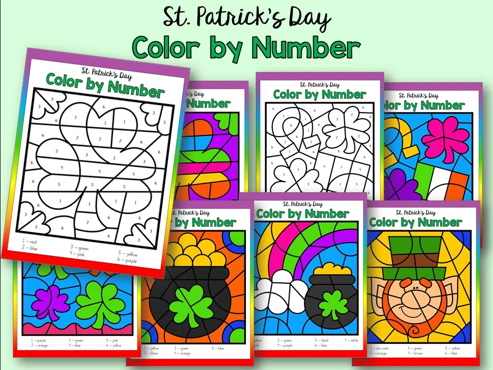 St. Patrick's Day Color by Number Printables for Kindergarten, Preschool and Homeschool