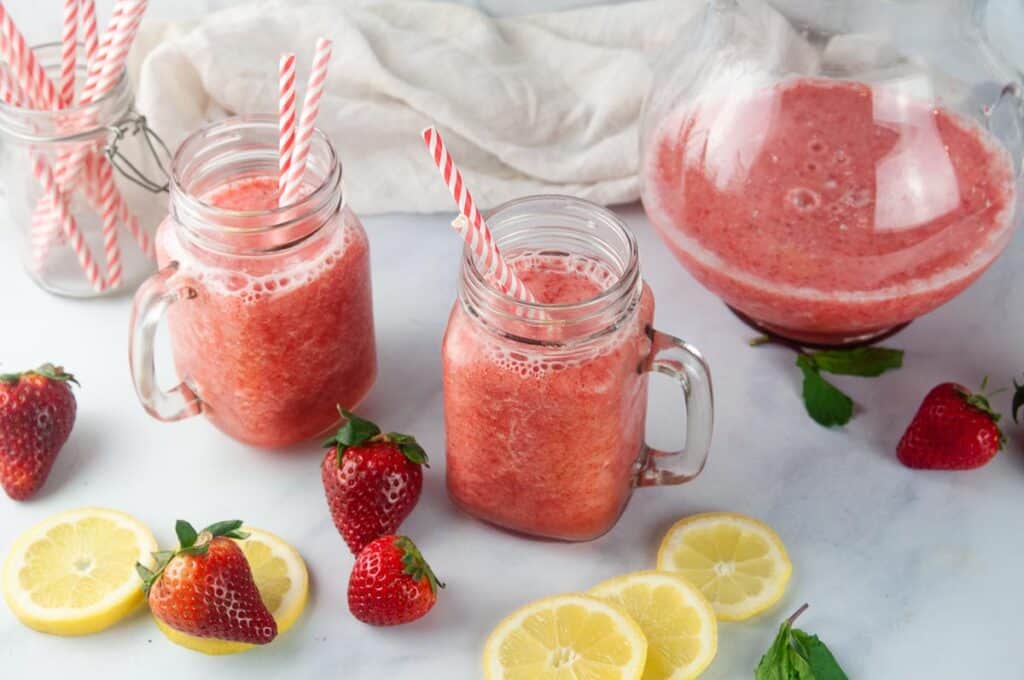 Frozen Strawberry Lemonade is the perfect slushie to cool down with this summer.