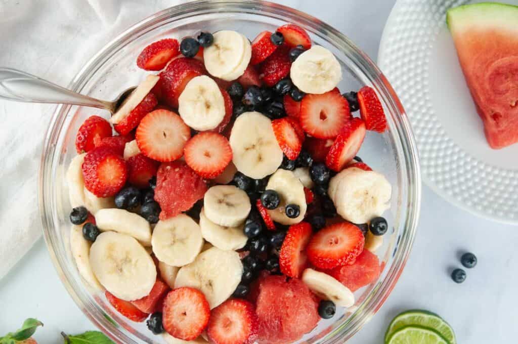 Red White and Blue Fruit Salad makes a refreshing summer side dish