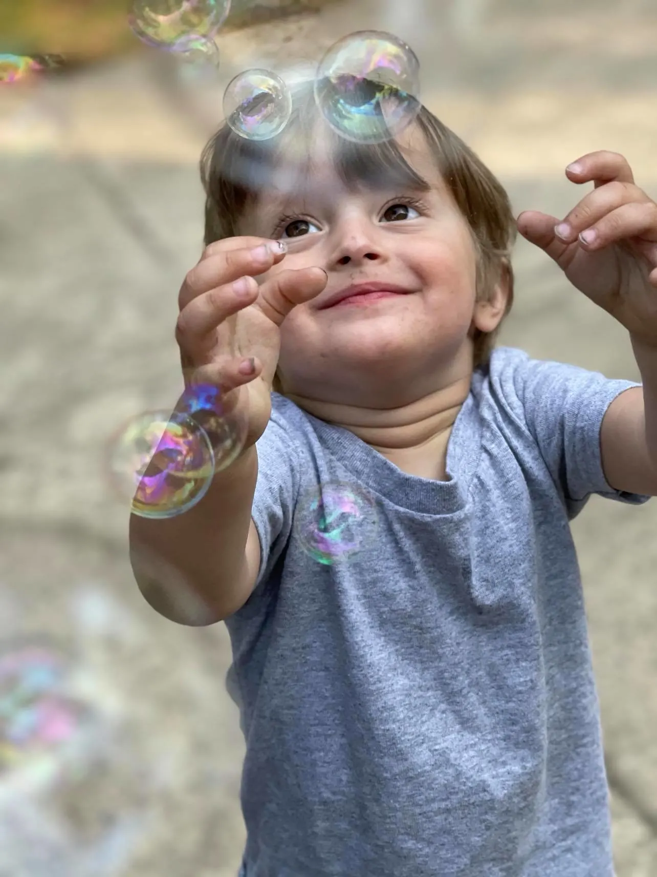 toddler boy with bubbles
