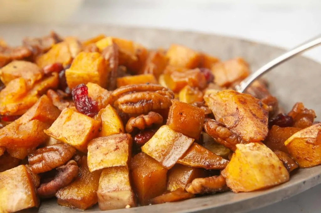 Brown sugar butternut squash with cinnamon is a delicious fall or holiday side dish.