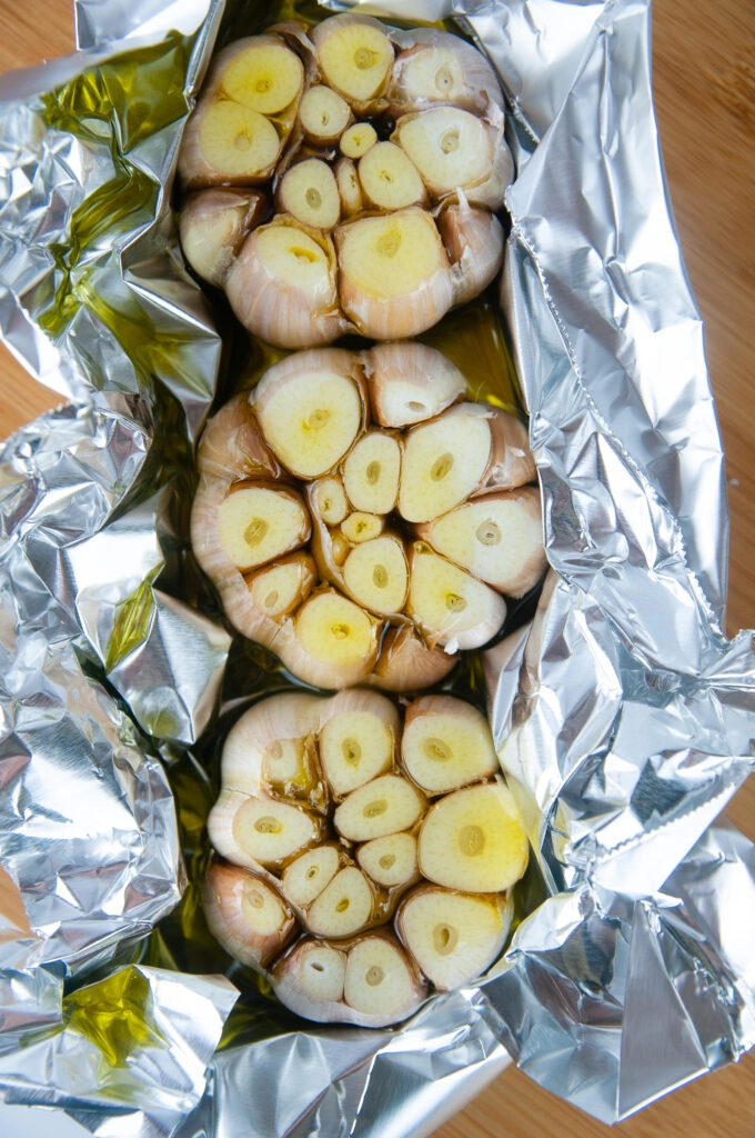 Wrap the garlic in a foil packet, keeping the top open.
