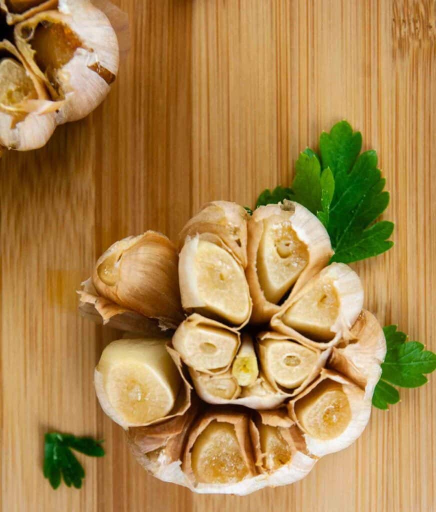 A head of roasted garlic