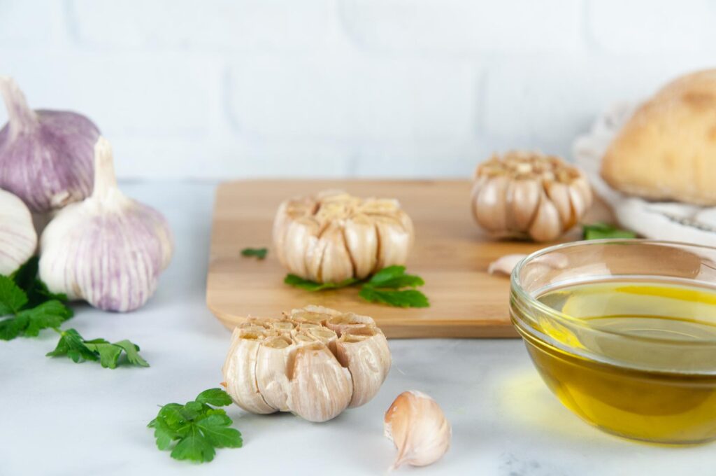 Roasted garlic in a white kitchen
