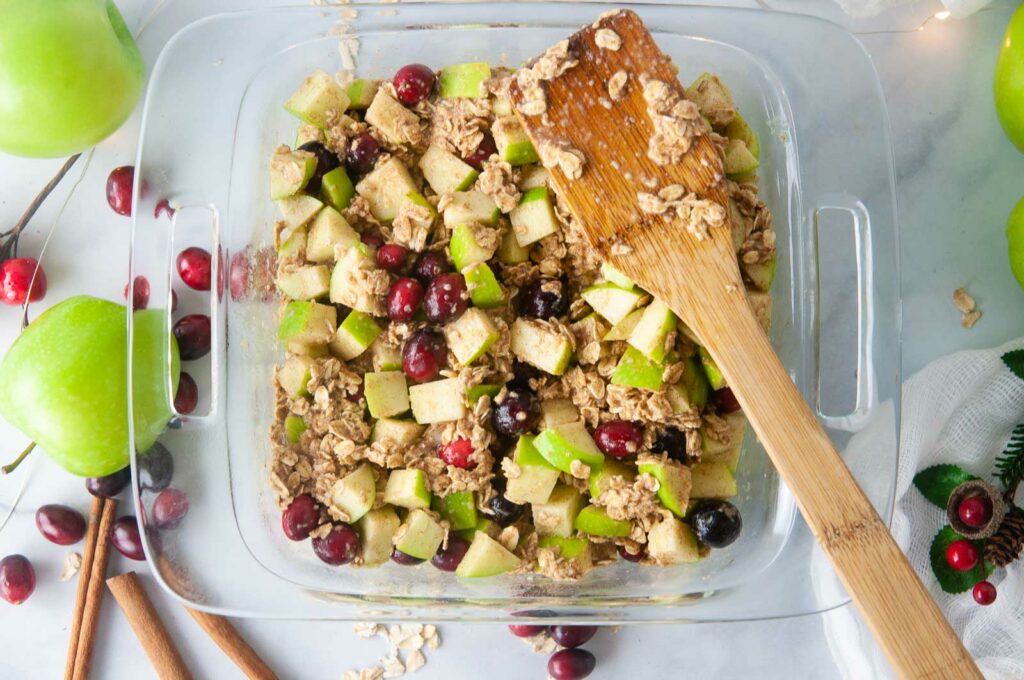 Spread the oat and fruit mixture into an 8x8 baking dish.