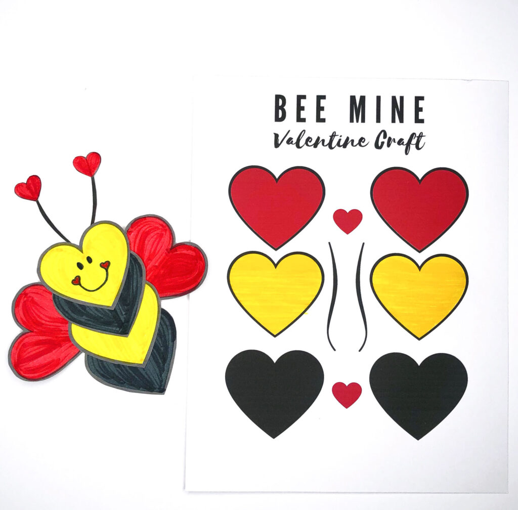 The cutest Kids Valentine Craft Printable Valentine's Day Bee Craft