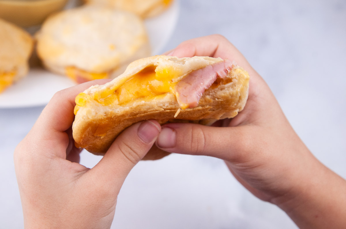 Ham and cheese biscuit sandwiches are an easy kid friendly meal