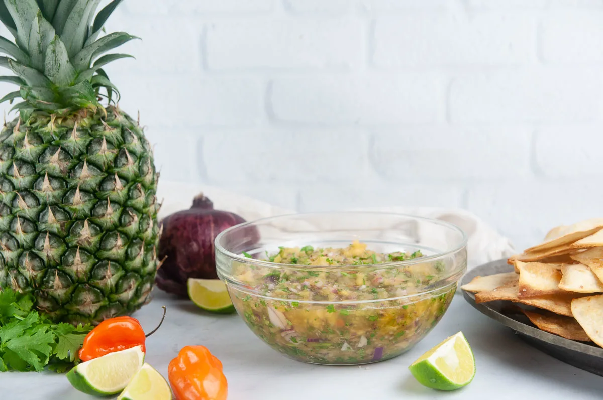 Pineapple habanero salsa makes a yummy dip for chips.