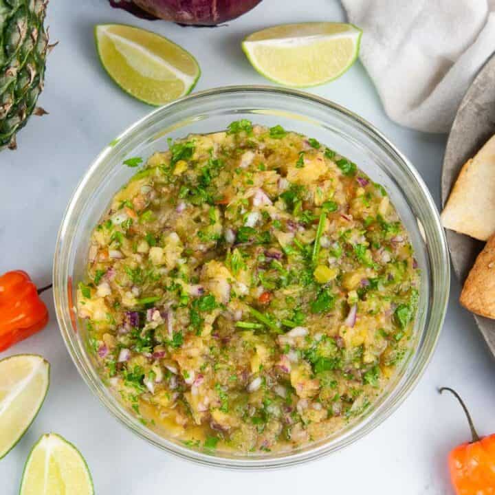 Pineapple habanero salsa makes a yummy dip for chips.