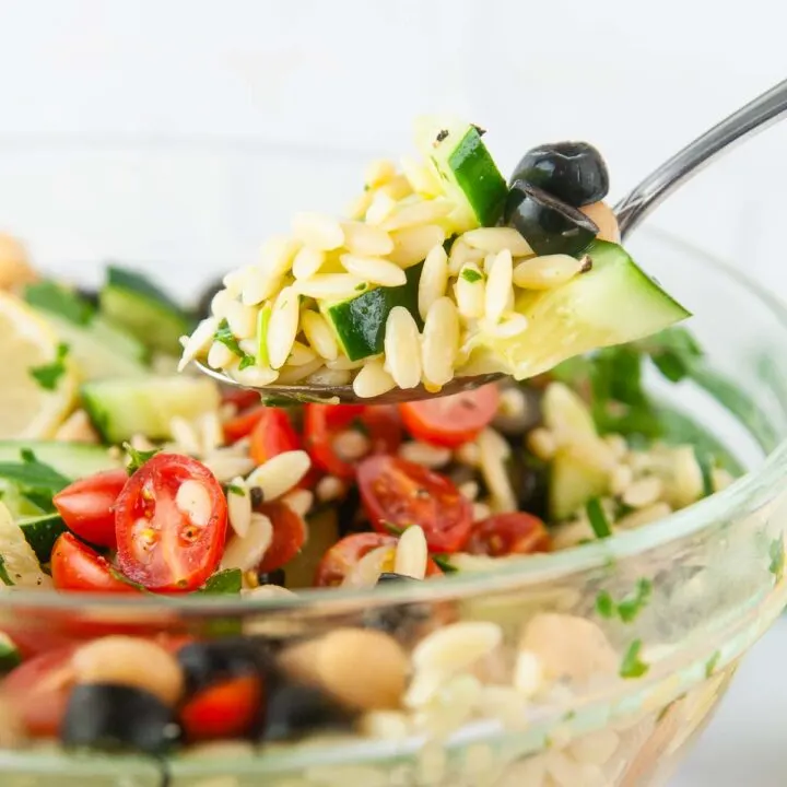 Greek Orzo Salad is perfect for a vegetarian lunch or dinner or as a side dish