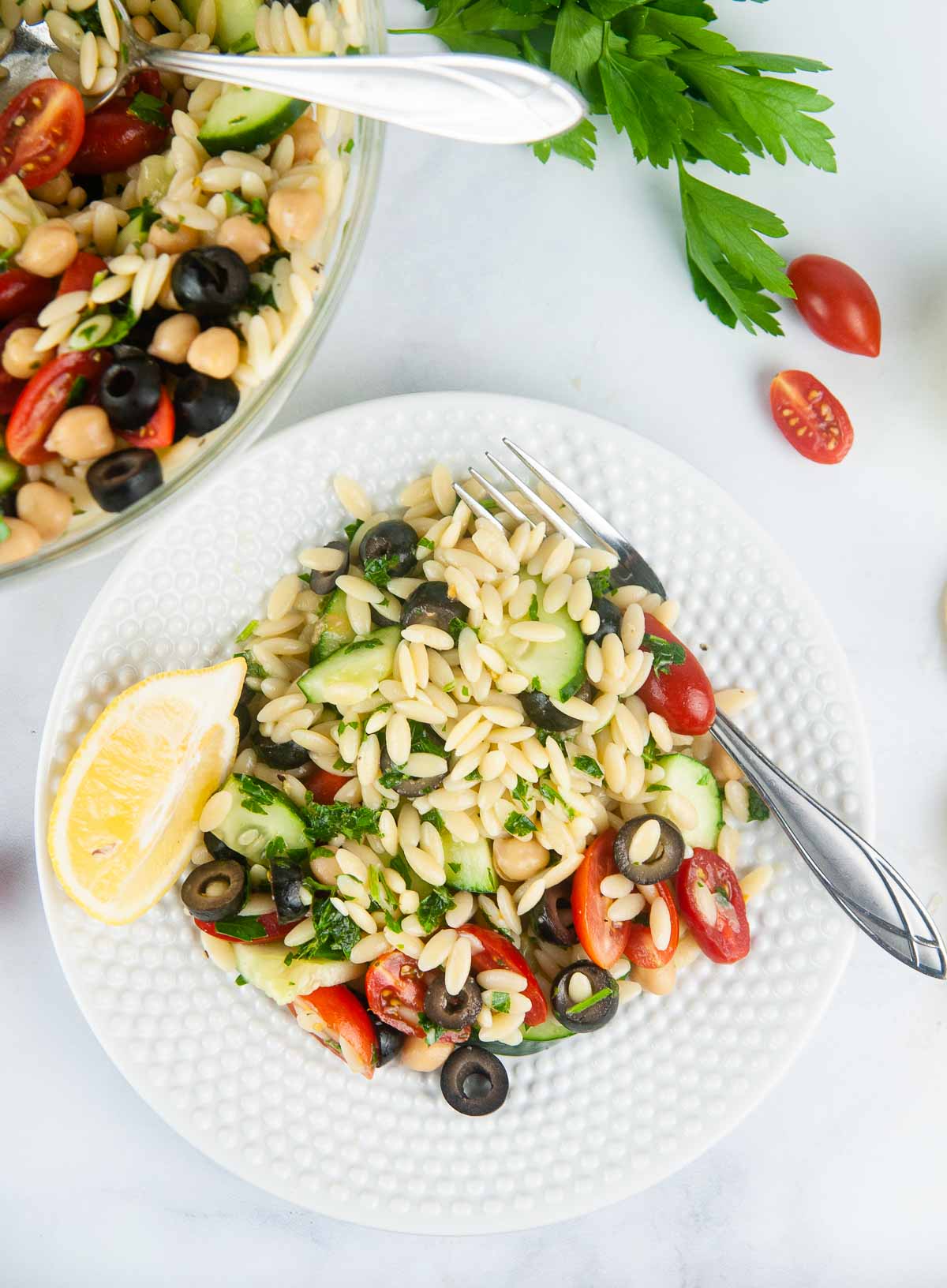 Greek Orzo Salad is perfect for a vegetarian lunch or dinner or as a side dish