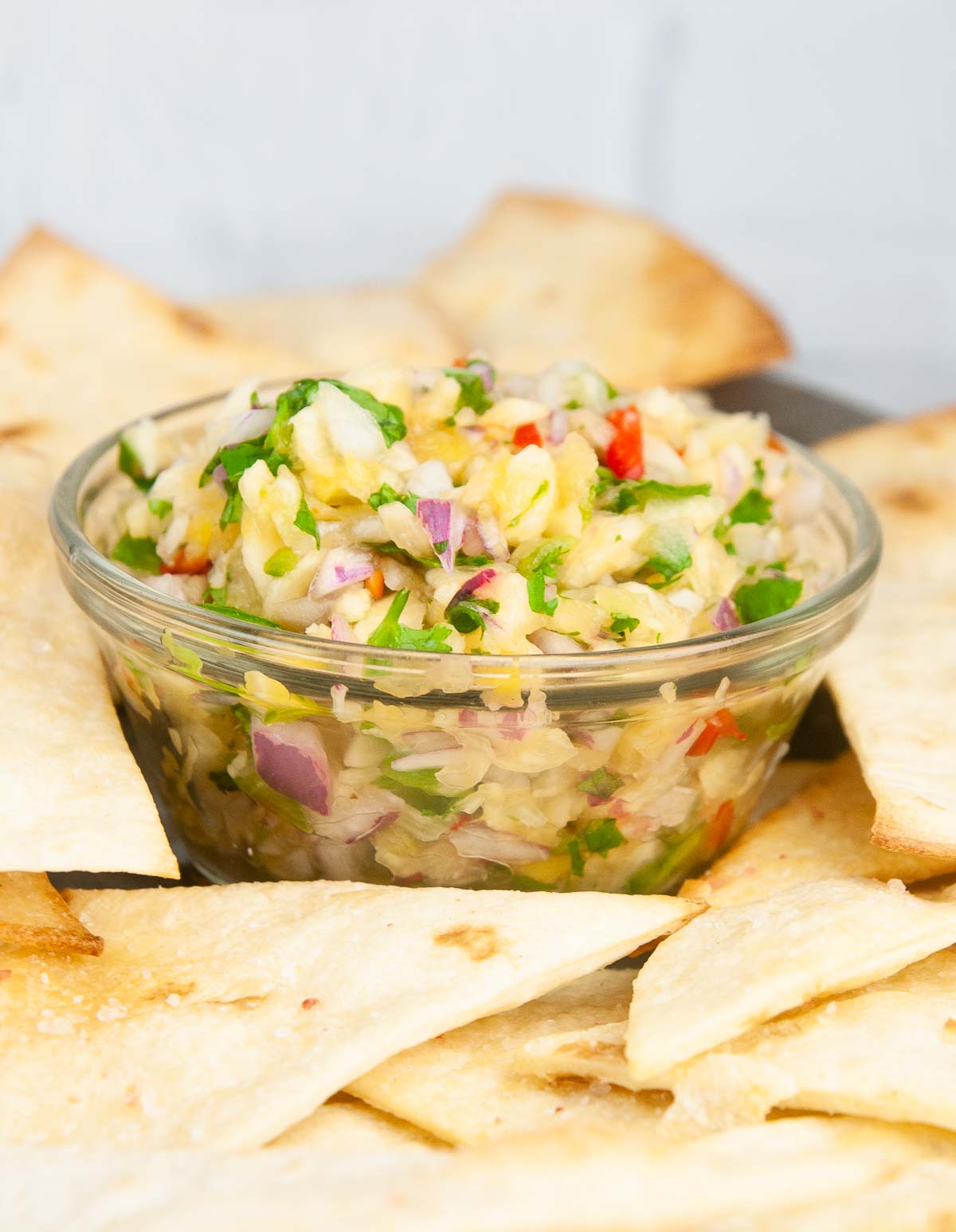 Pineapple mango salsa makes a yummy dip for chips or topping for tacos, grilled chicken, and fish.