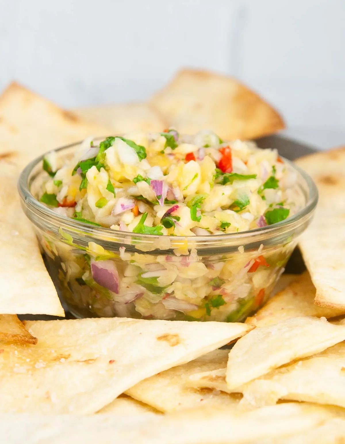 Pineapple mango salsa makes a yummy dip for chips or topping for tacos, grilled chicken, and fish.