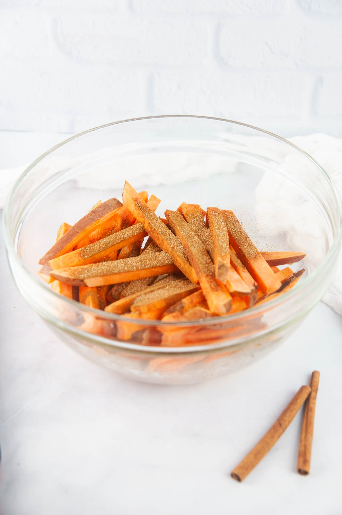 A bowl of cinnamon sugar sweet potato fries