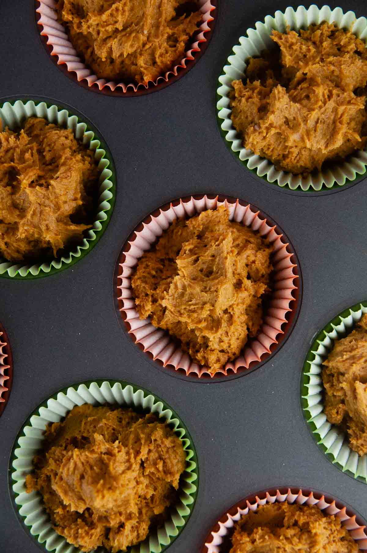 Fill the muffin tins with batter.