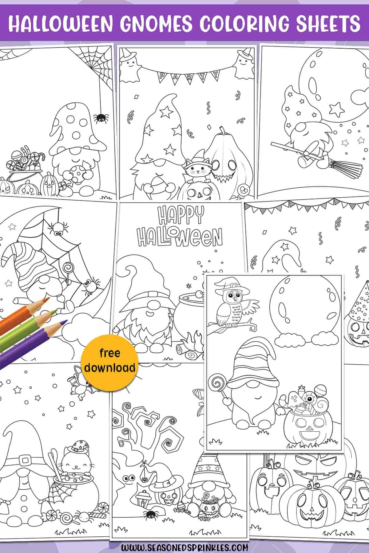 Free Printable Halloween Coloring Pages- Halloween Gnomes