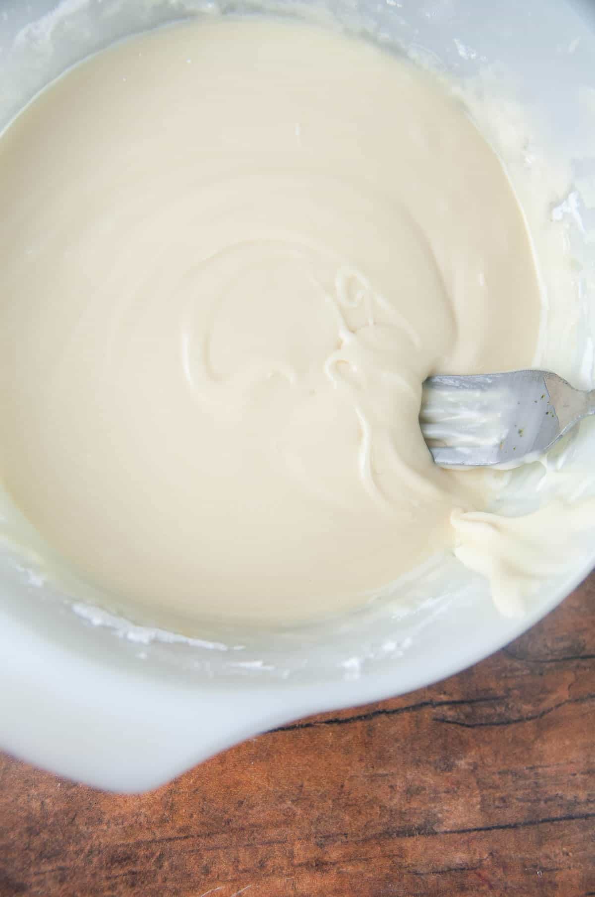 To dip sugar cookies in icing the icing should smooth out when you drip ribbons of icing into it,