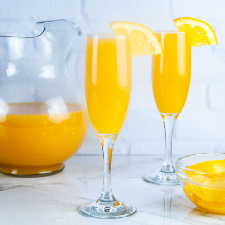 Sweet peach mimosas are a delicious update to the classic brunch drink.