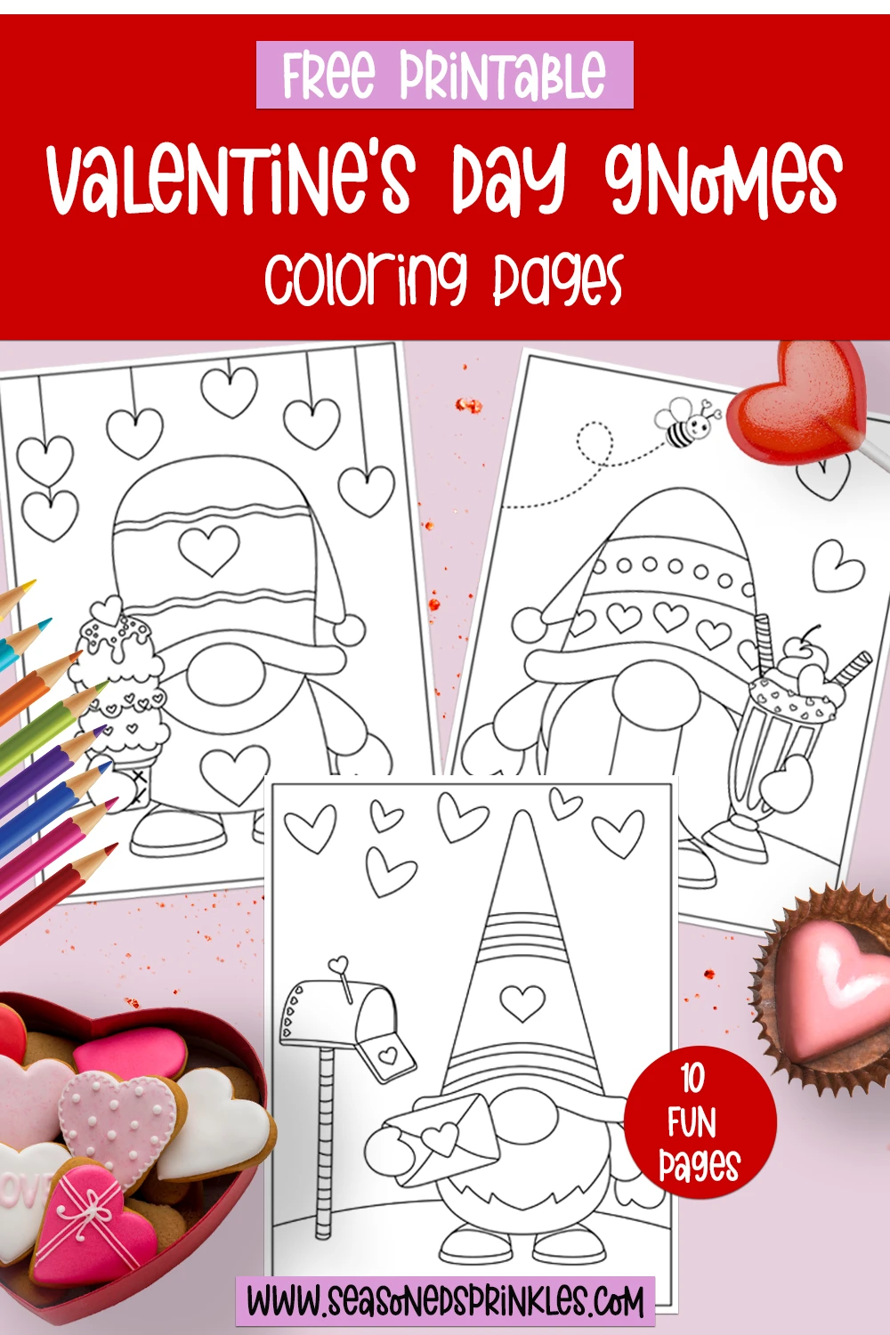 Free Valentine's Day Coloring Page Valentine's Day Gnomes