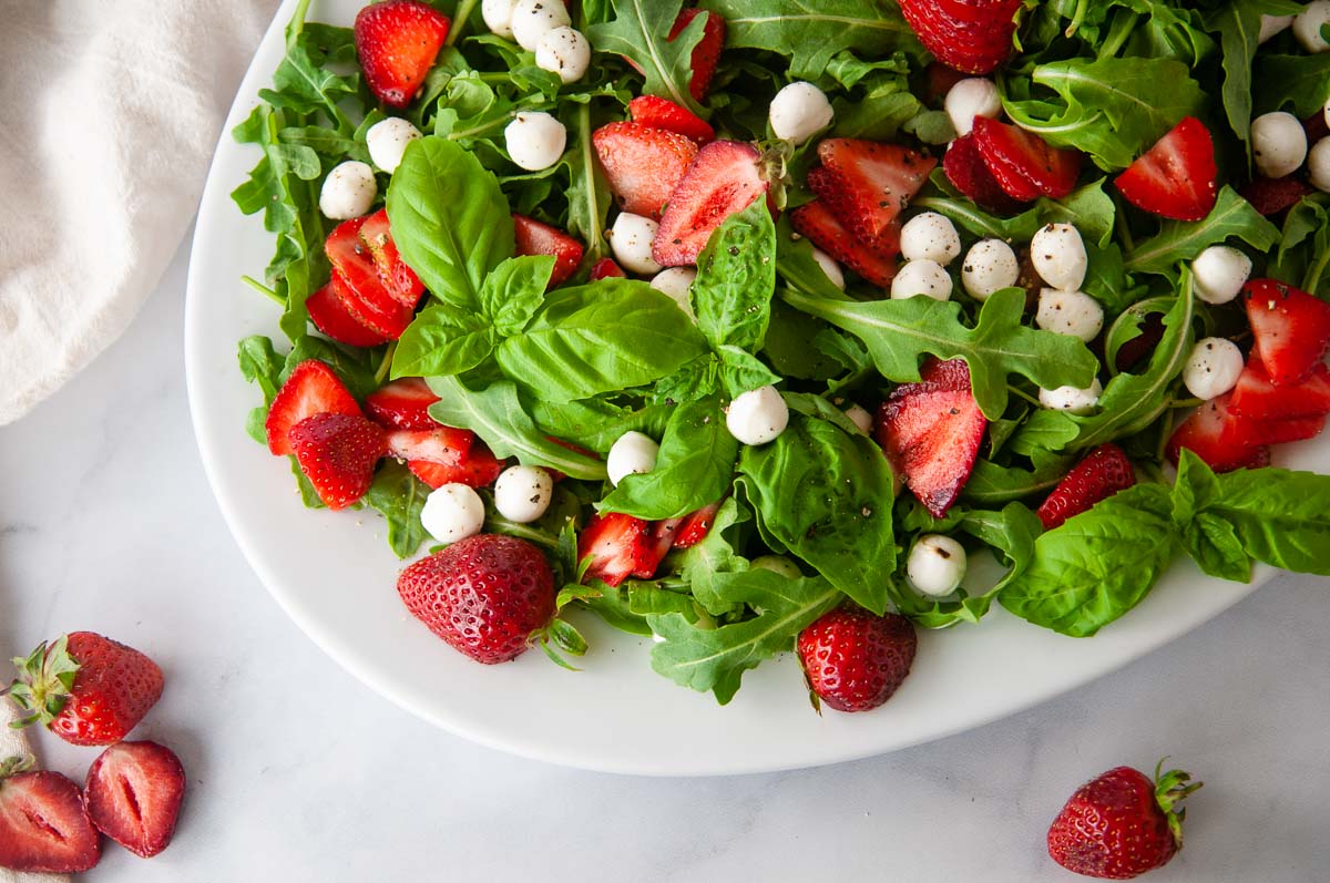 Summer Strawberry Caprese Salad waiting for dressing