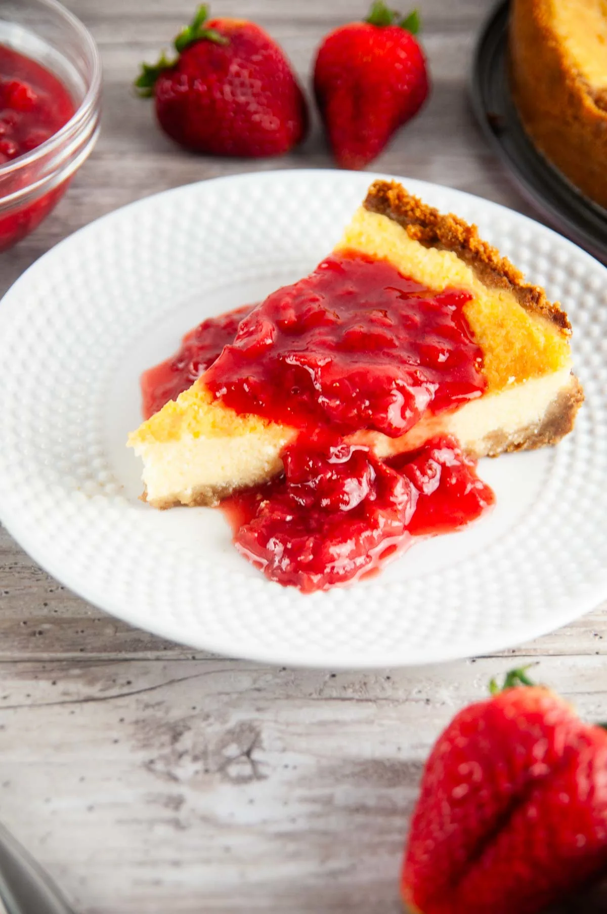 Learn how to make strawberry topping for cheesecake with this easy recipe. With only 3 ingredients, you'll be whipping this up and spooning it onto cheesecakes, other desserts, and even on waffles and pancakes all the time!