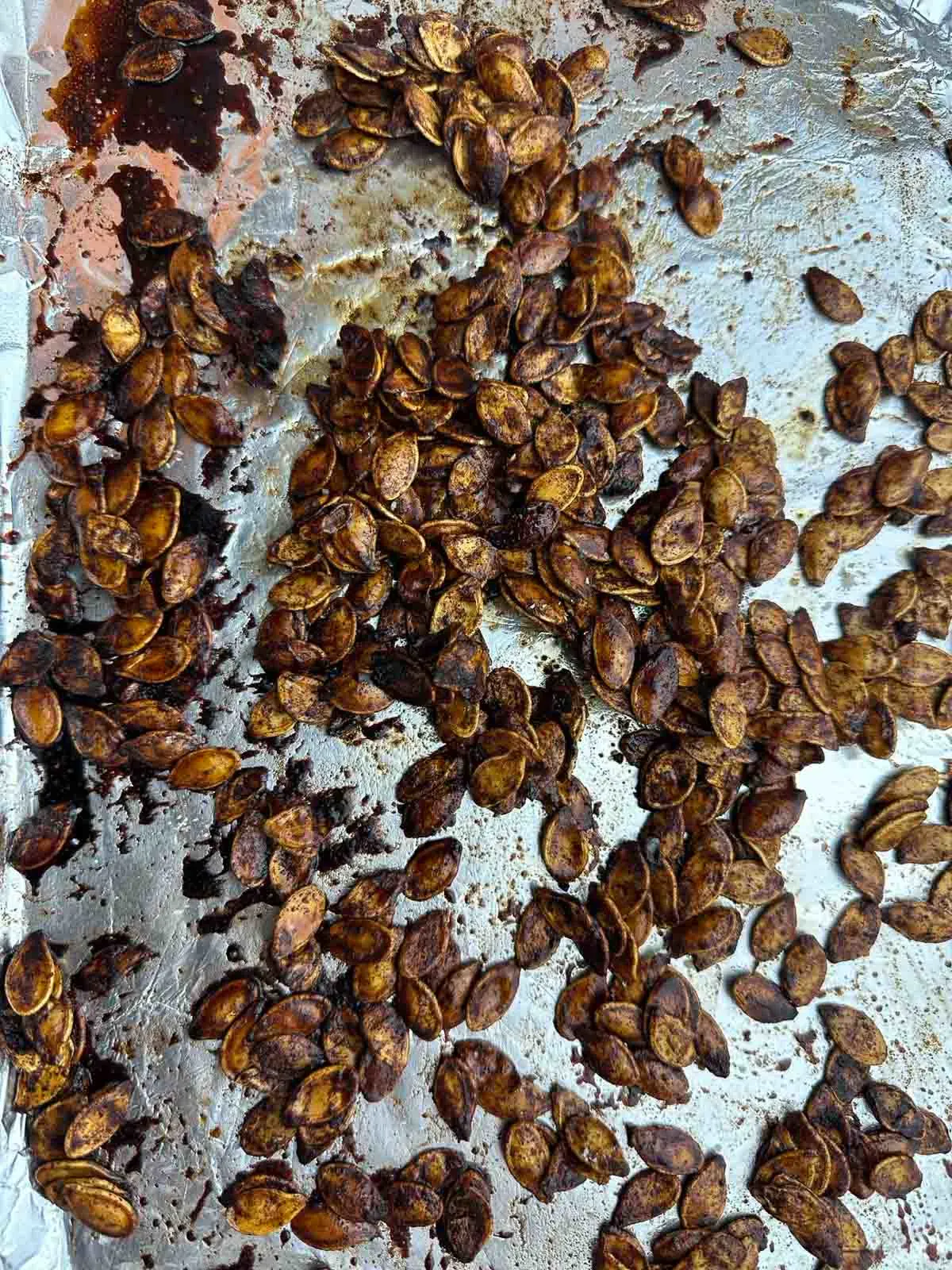 Honey roasted pumpkin seeds right out of the oven.