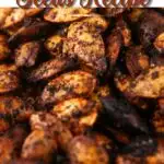 A photo of roasted spiced butternut squash seeds with a text box reading savory spiced butternut squash seeds recipe