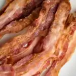 A photo of a plate of bacon in a text box with the words "Bacon in the Convection Oven"