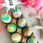 Cool whip easter eggs set into a decorative text box reading Marbled Easter Eggs with Cool Whip