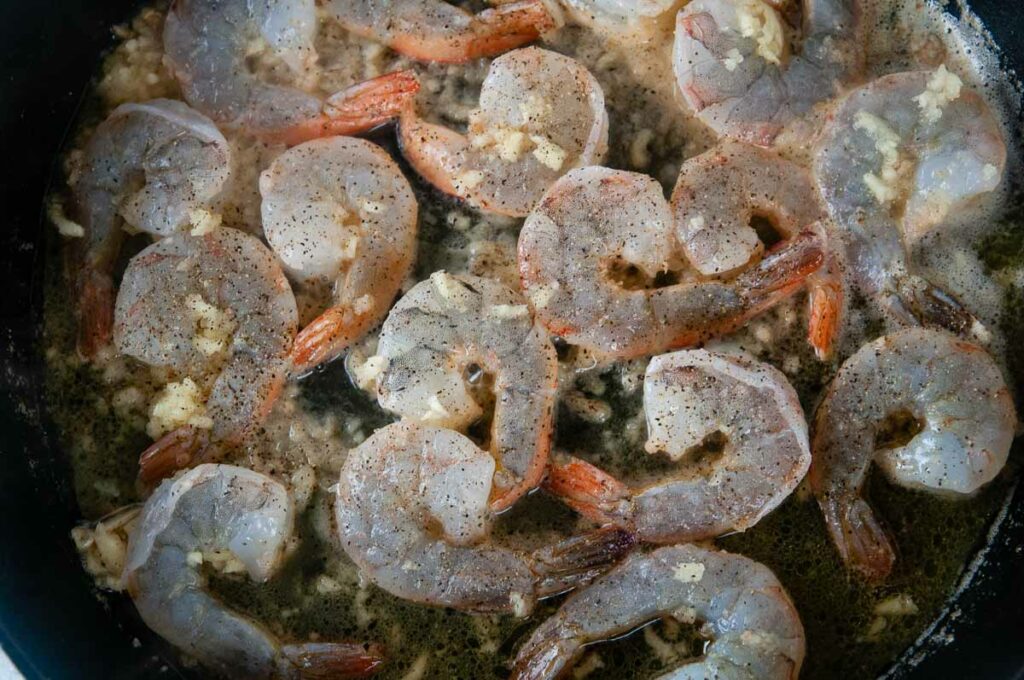 Easy Shrimp Scampi - cooking the shrimp