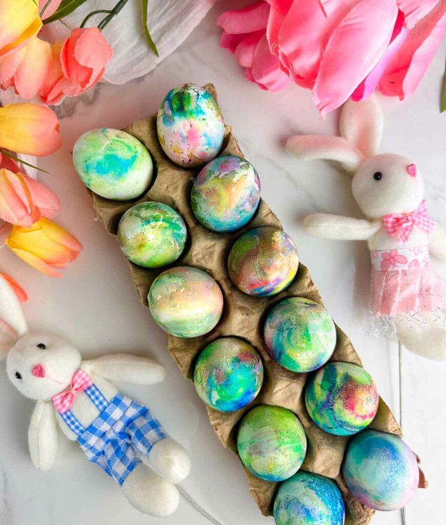 Cool Whip Easter eggs are pretty marbled Easter eggs that look festive in an Easter display