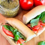 A caprese baguette sandwich with pesto is a delicious and easy lunch or dinner